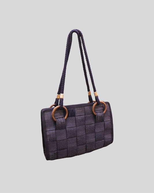 Sac tressé bleu Made in Italy en tissu et cuir
