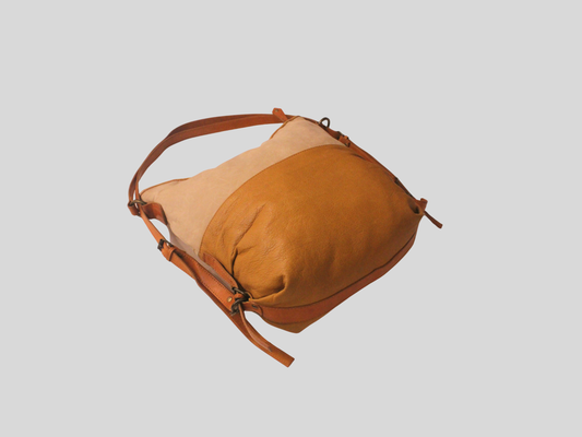 Sac convertible bicolore beige et camel en cuir véritable
