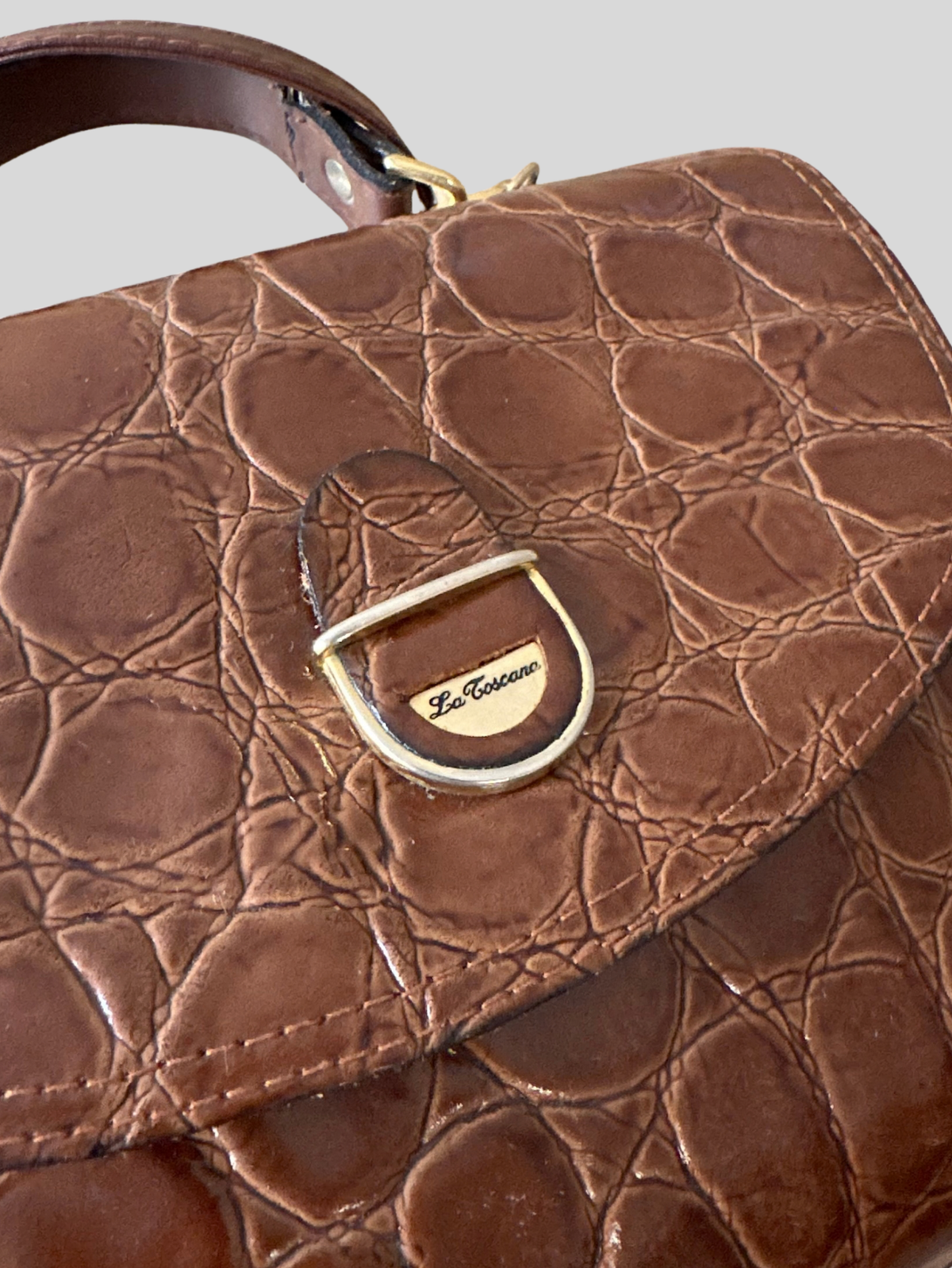 La Toscana – Sac à main marron effet croco à poignée et bandoulière