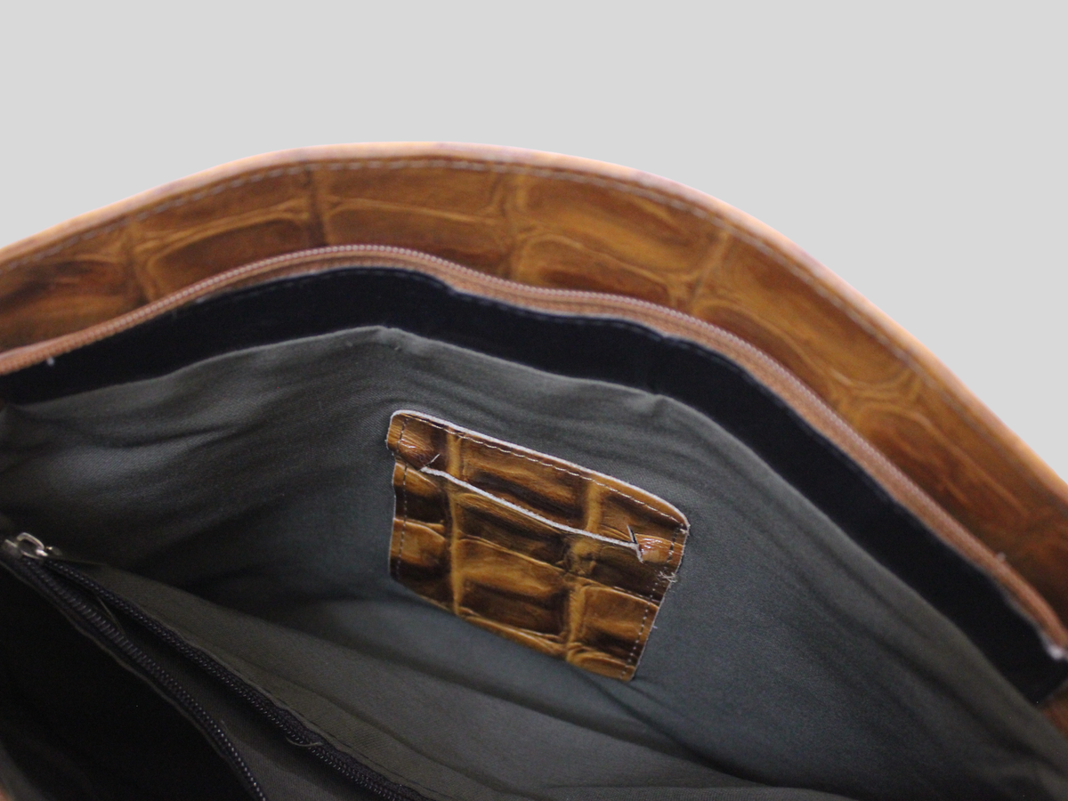 🇮🇹 Sac à main cuir véritable marron cognac effet croco – Made in Italy