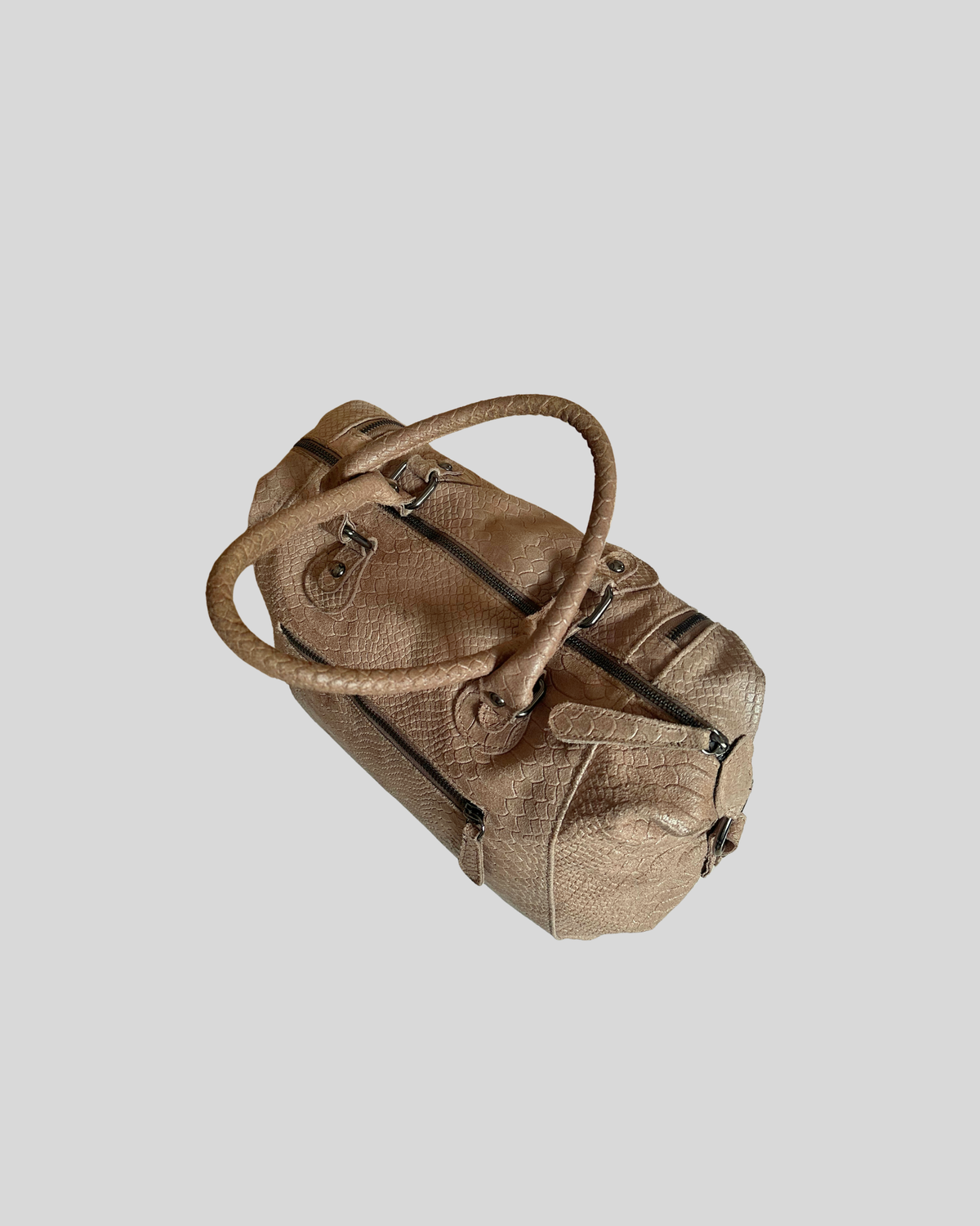 🇮🇹 Sac à main taupe effet python en cuir véritable – Made in Italy