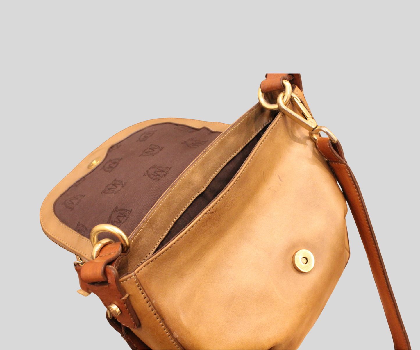 Sac bandoulière Massimo Dutti camel en cuir véritable