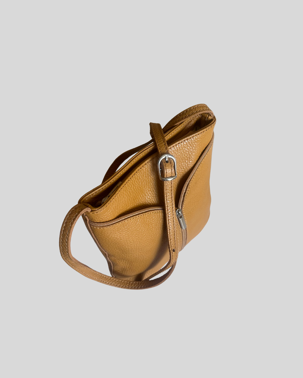 🇮🇹 Borse in Pelle – Petit sac bandoulière camel en cuir véritable – Made in Italy