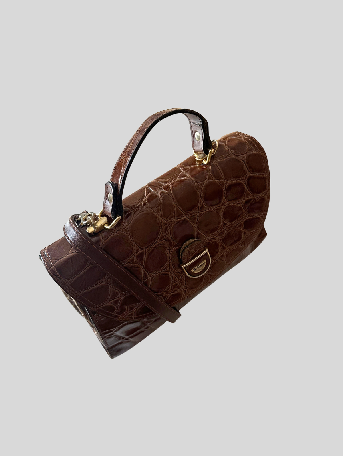 La Toscana – Sac à main marron effet croco à poignée et bandoulière