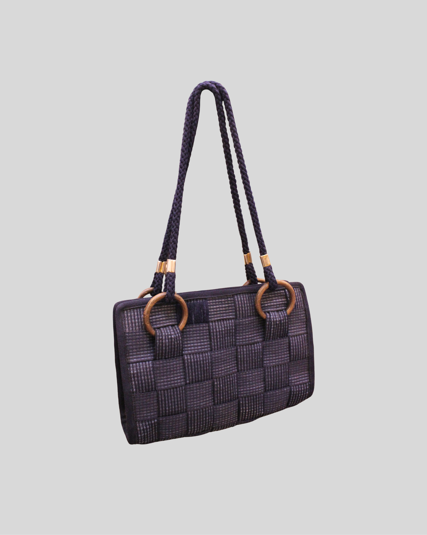 Sac tressé bleu Made in Italy en tissu et cuir