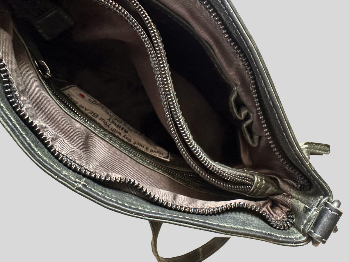 🇳🇱 Bear Design – Sac bandoulière vert foncé en cuir véritable multi-poches