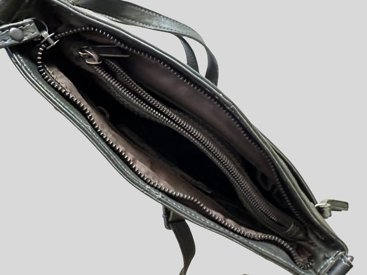 🇳🇱 Bear Design – Sac bandoulière vert foncé en cuir véritable multi-poches
