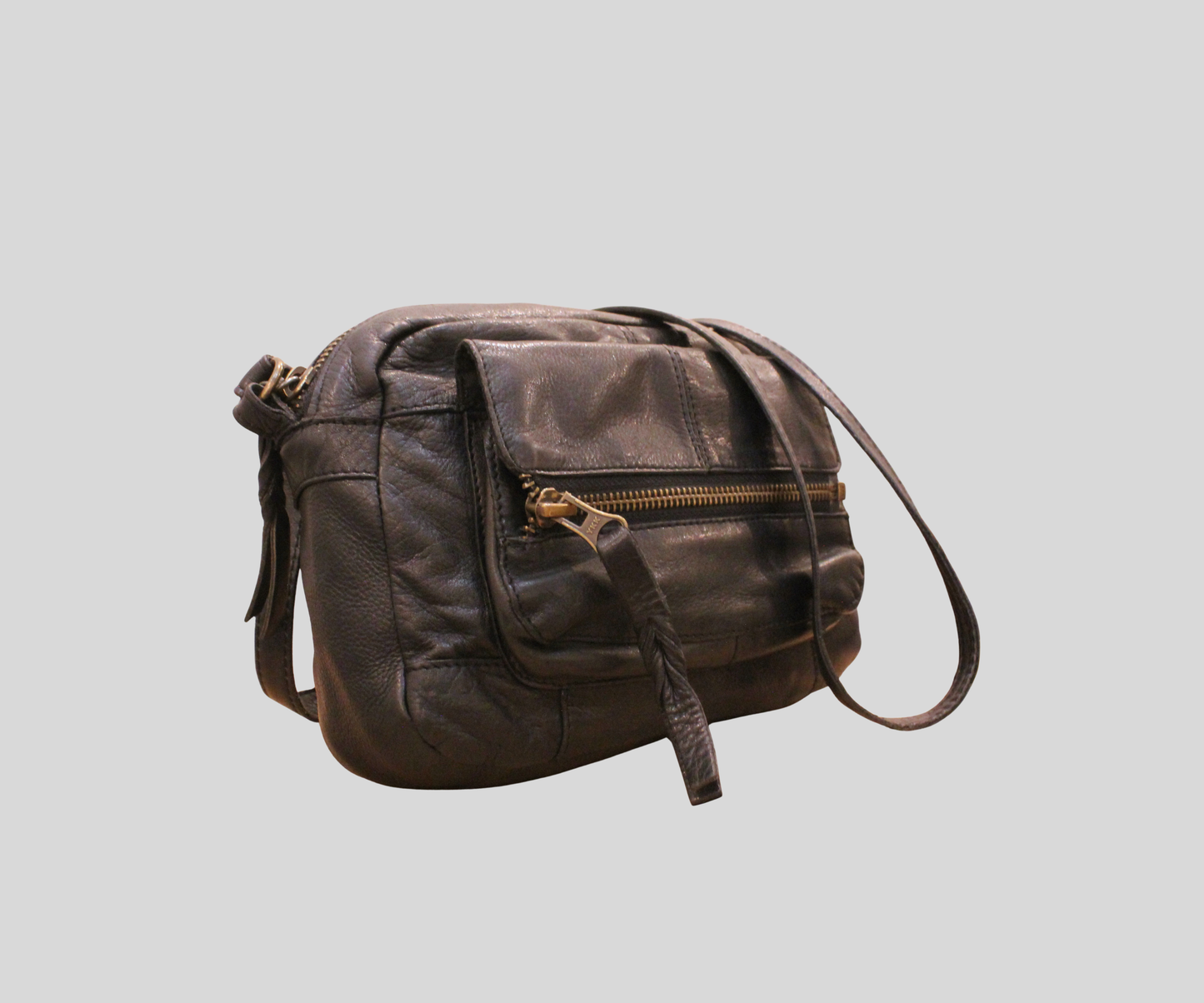 Petit sac bandoulière Pieces noir en cuir véritable