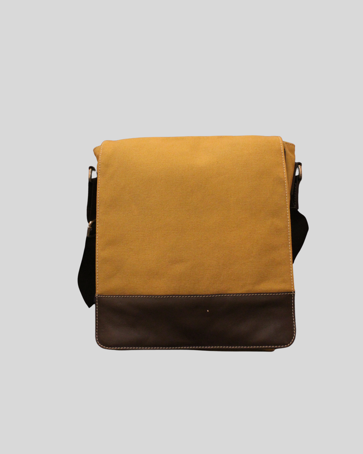 Sac messenger beige et marron en tissu et cuir