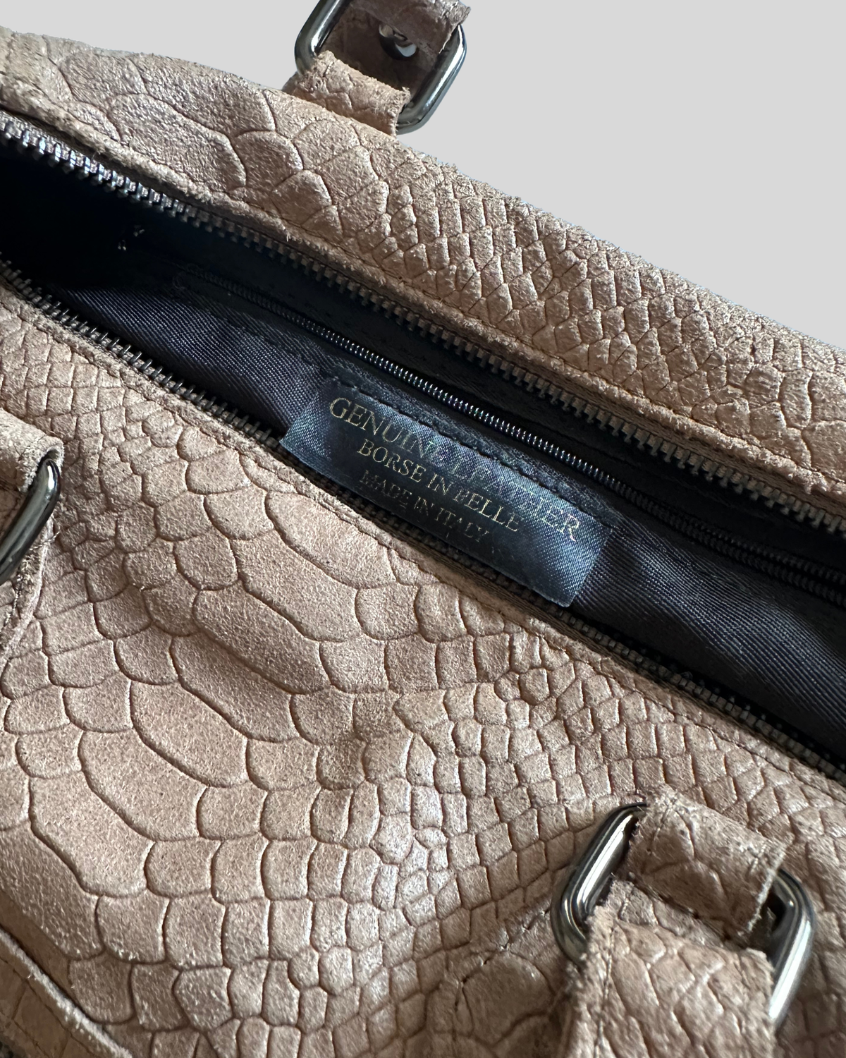 🇮🇹 Sac à main taupe effet python en cuir véritable – Made in Italy