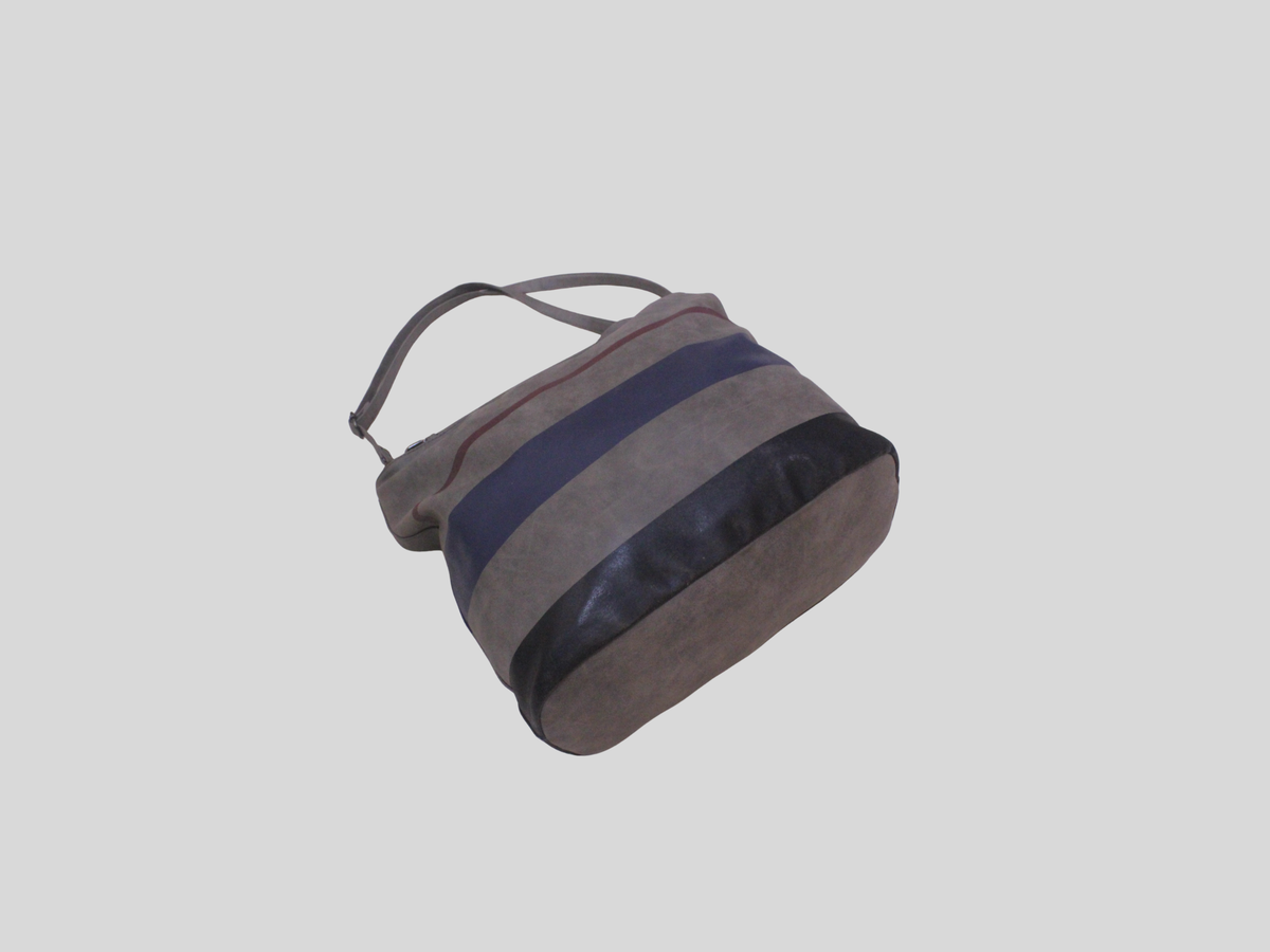 Sac épaule gris à rayures bleu marine et bordeaux – double porté