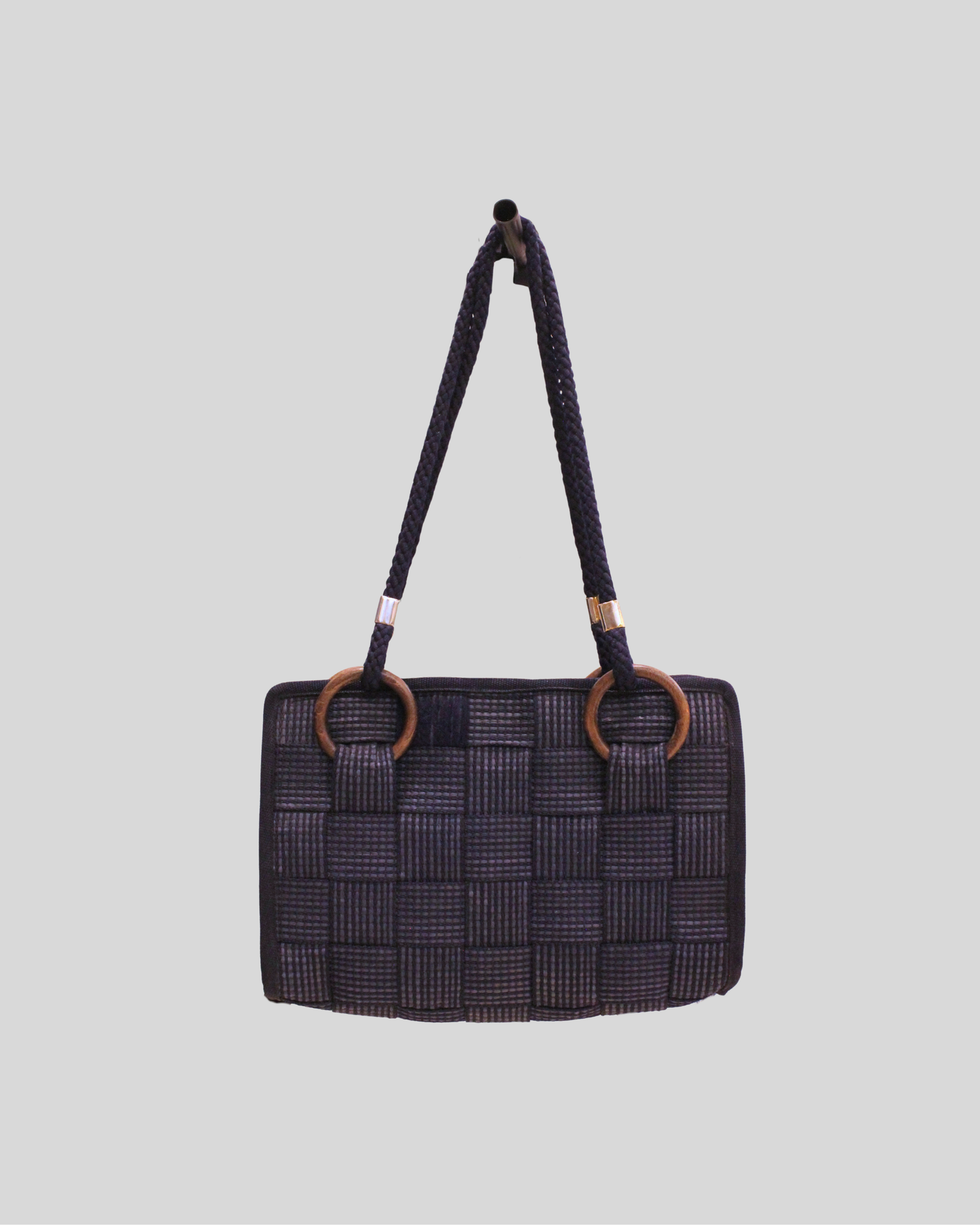 Sac tressé bleu Made in Italy en tissu et cuir