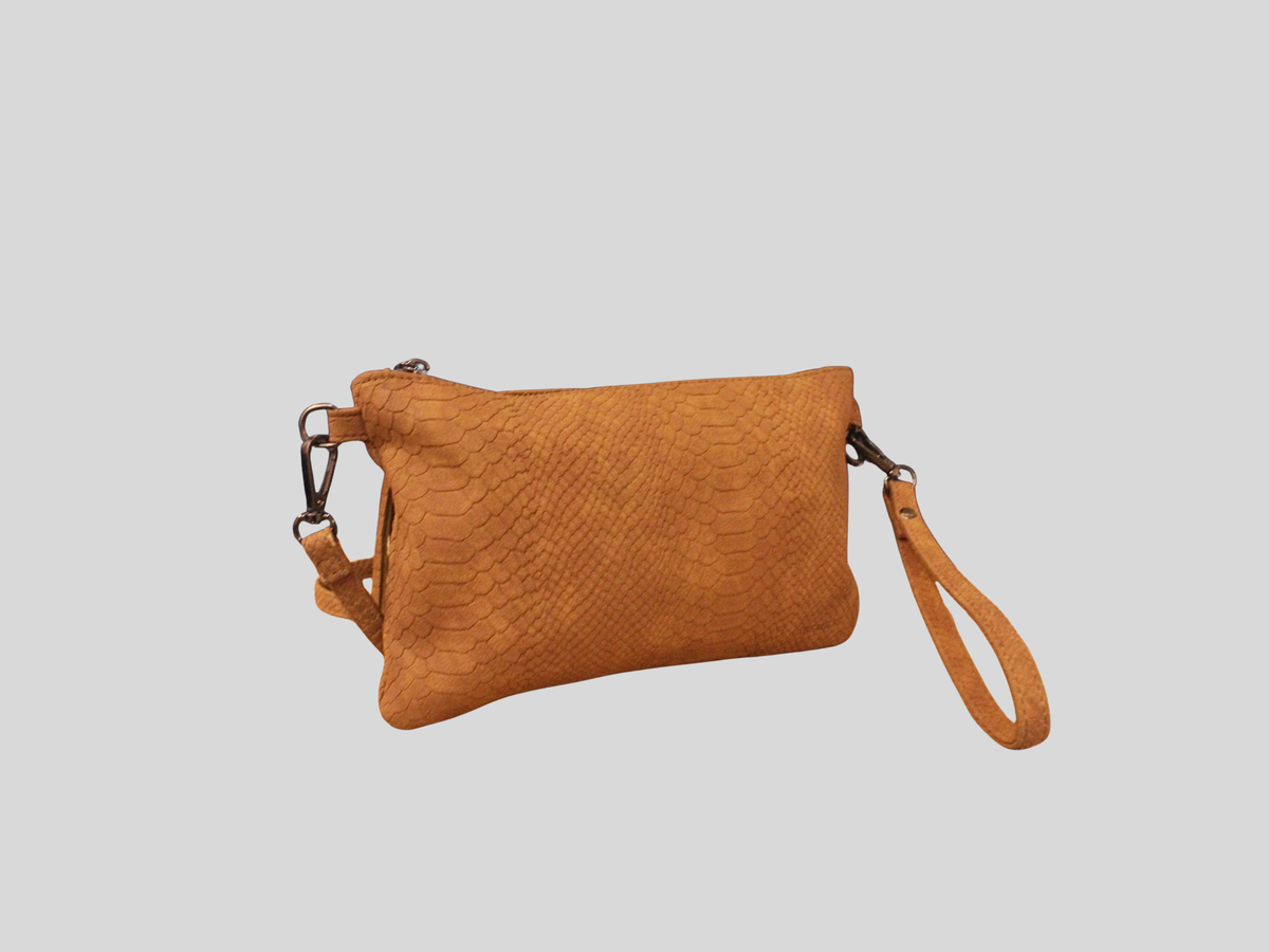 Sac Beagles cognac effet reptile – bandoulière & pochette