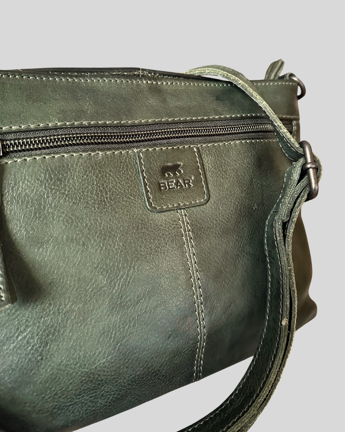 🇳🇱 Bear Design – Sac bandoulière vert foncé en cuir véritable multi-poches
