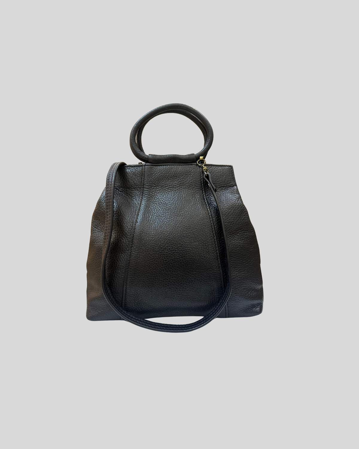 Sac à main noir en cuir véritable à poignées rondes et bandoulière amovible