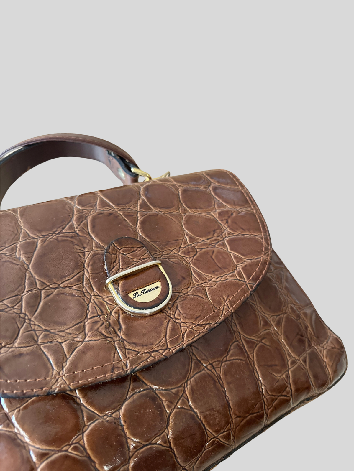 La Toscana – Sac à main marron effet croco à poignée et bandoulière