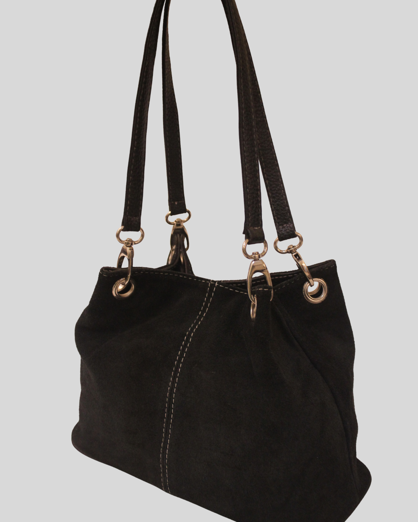 Sac Cabas / Seau en Daim Noir – Surpiqûres Contrastées
