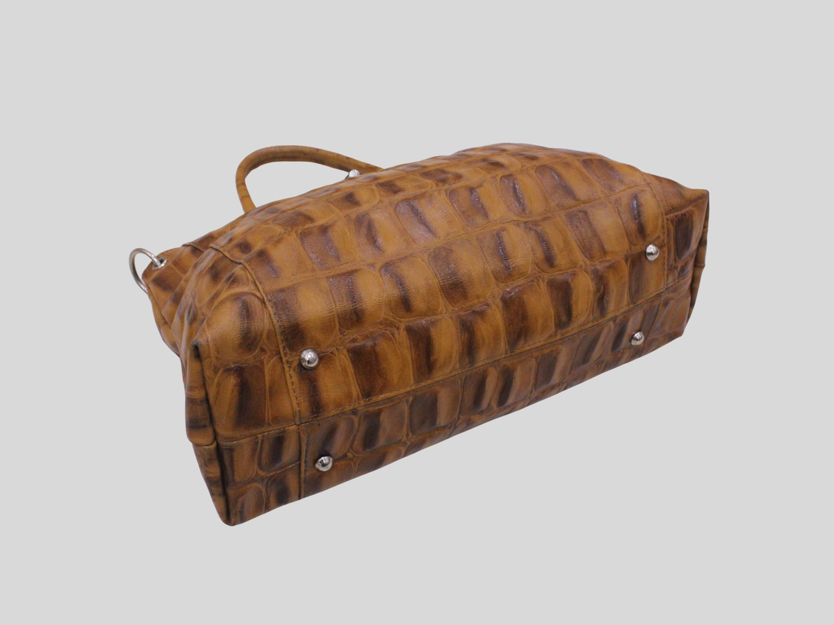 🇮🇹 Sac à main cuir véritable marron cognac effet croco – Made in Italy