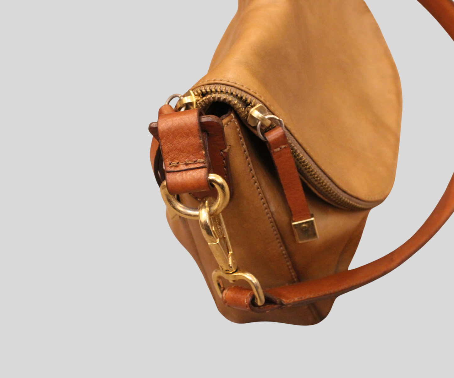 Sac bandoulière Massimo Dutti camel en cuir véritable