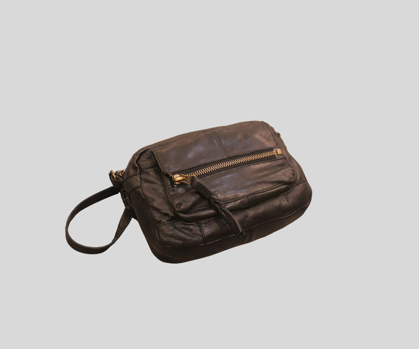 Petit sac bandoulière Pieces noir en cuir véritable