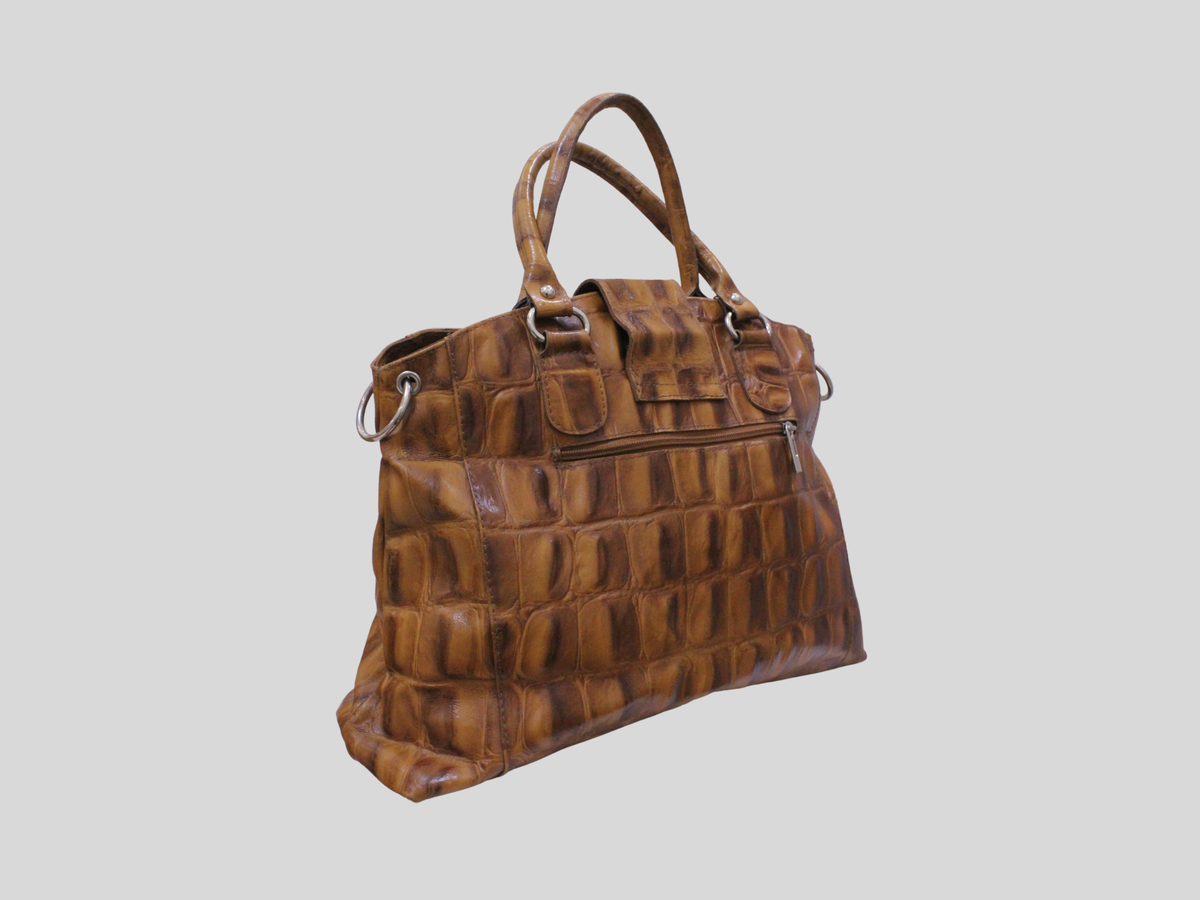 🇮🇹 Sac à main cuir véritable marron cognac effet croco – Made in Italy