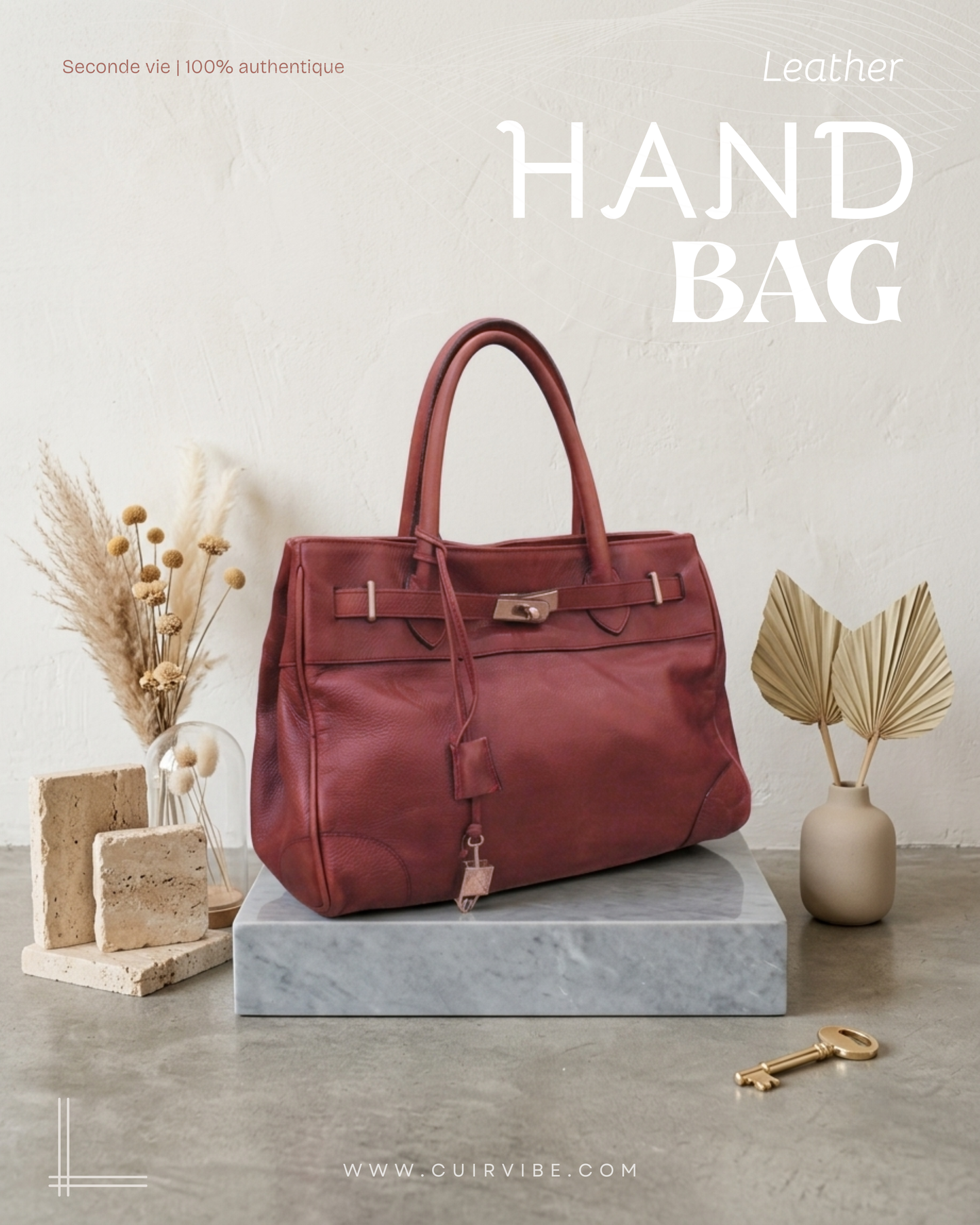 Sac à main Nuria Sanchez bordeaux en cuir véritable