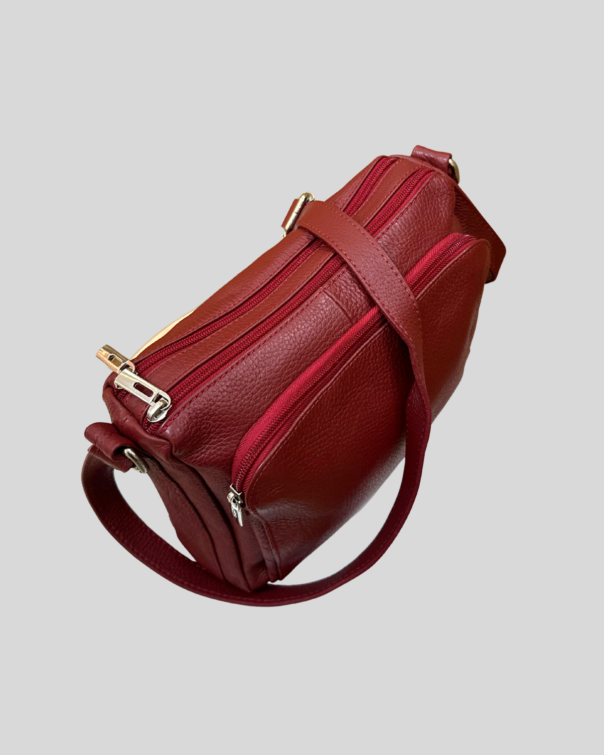 🇮🇹 Borse in Pelle – Sac bandoulière bordeaux en cuir véritable – Made in Italy