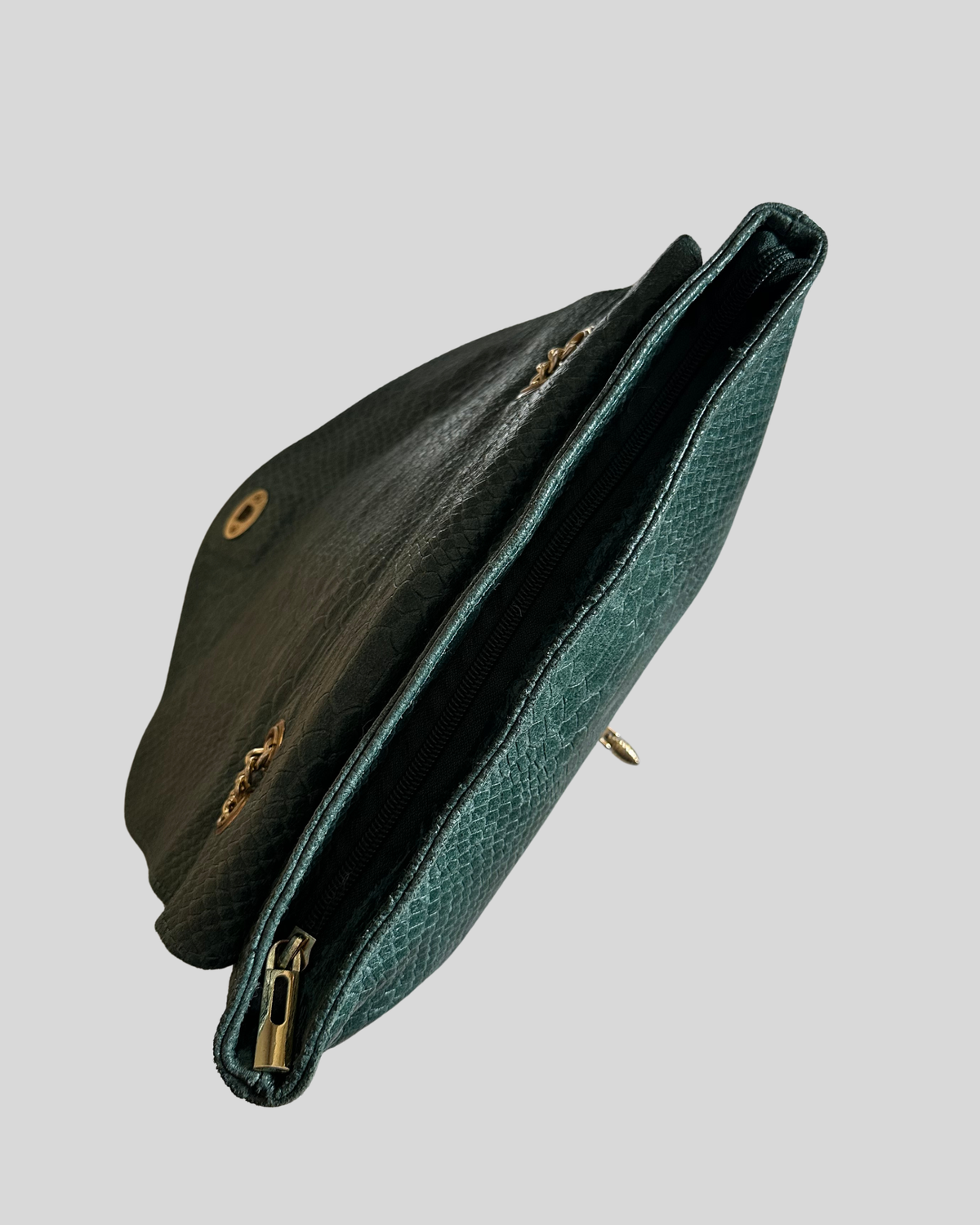 🇮🇹 Sac bandoulière vert foncé effet python en cuir véritable à abeille dorée – Made in Italy