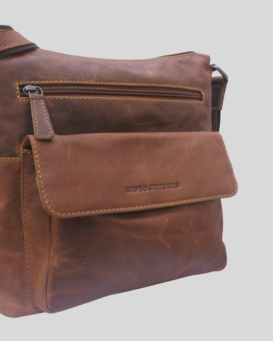 Hide & Stitches – Sac bandoulière cognac en cuir véritable
