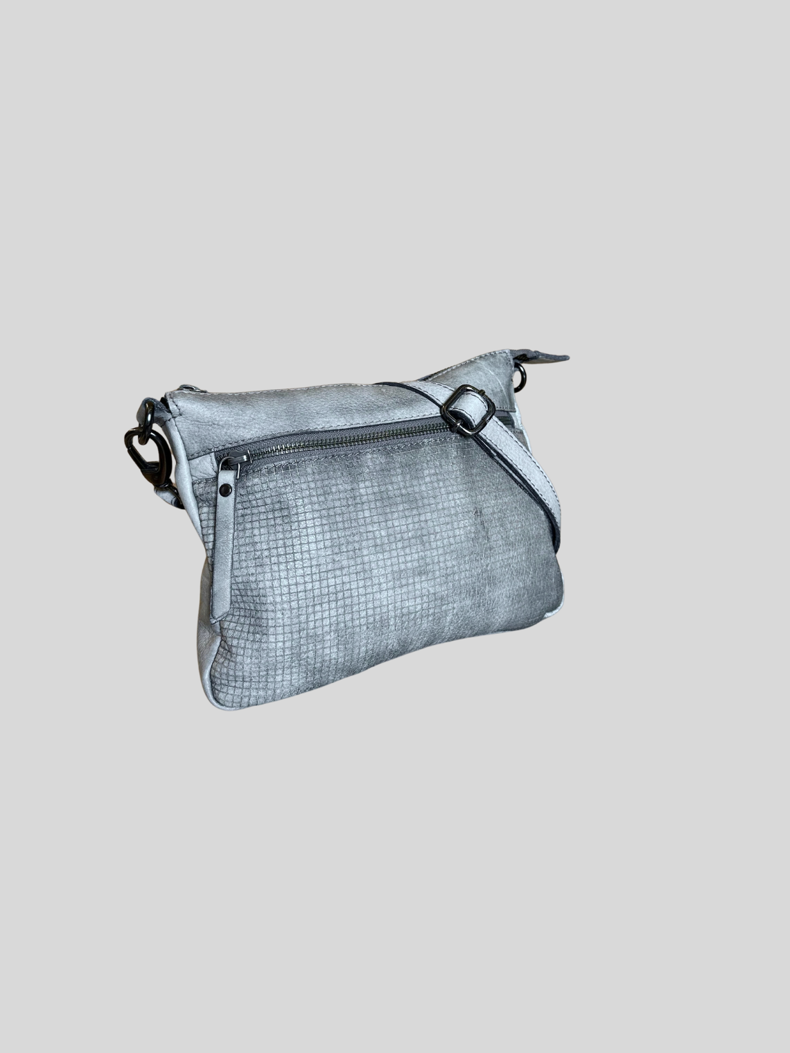 Estelle – Sac bandoulière gris argenté texturé en cuir véritable