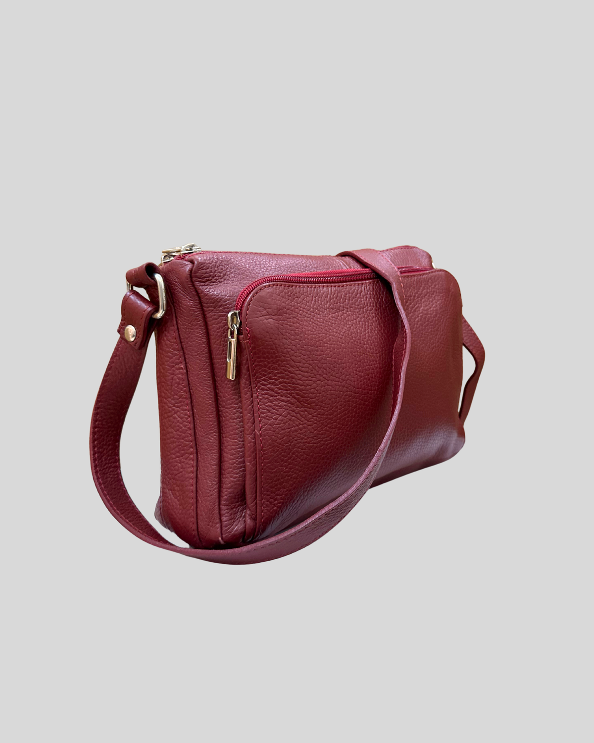 🇮🇹 Borse in Pelle – Sac bandoulière bordeaux en cuir véritable – Made in Italy