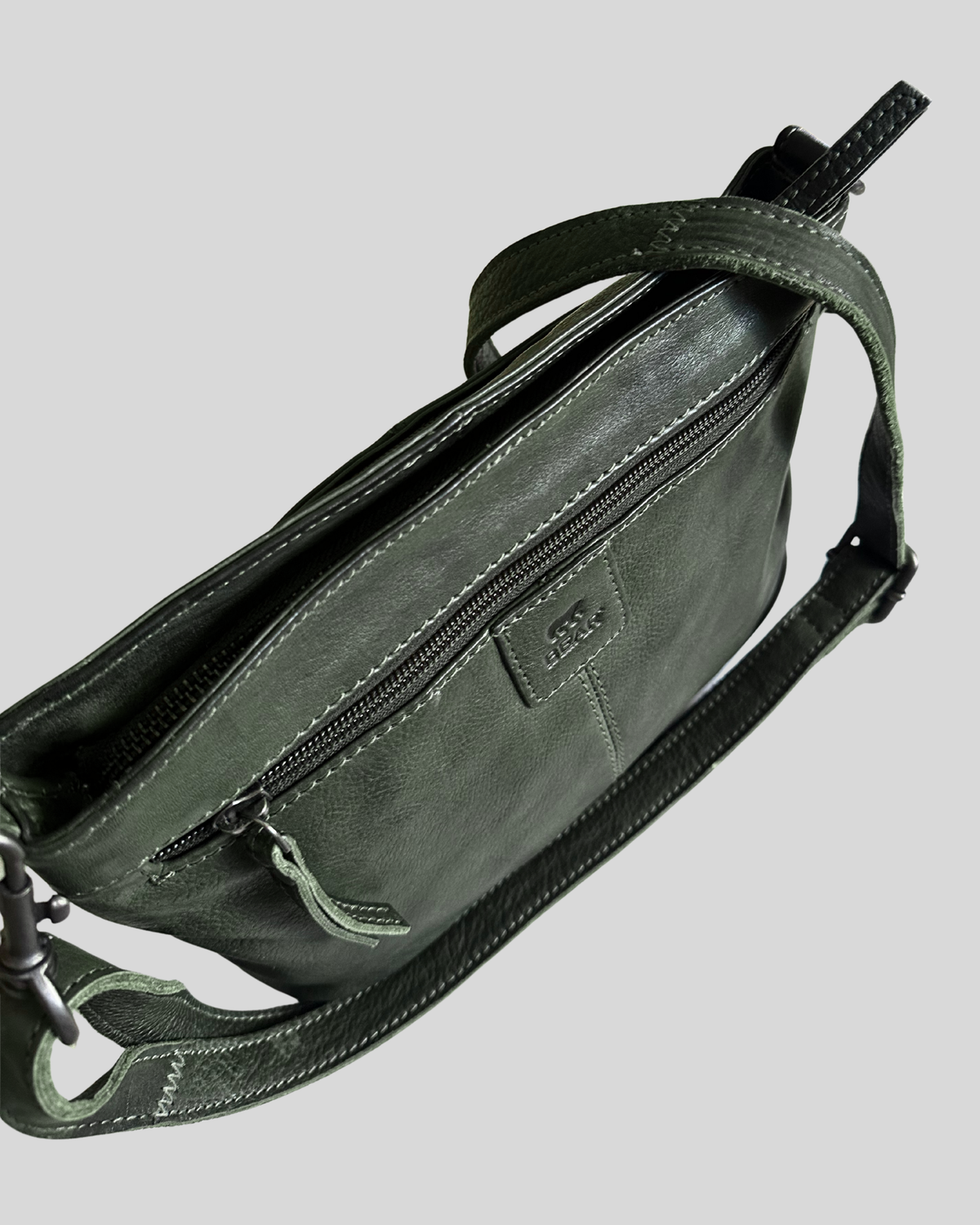 🇳🇱 Bear Design – Sac bandoulière vert foncé en cuir véritable multi-poches