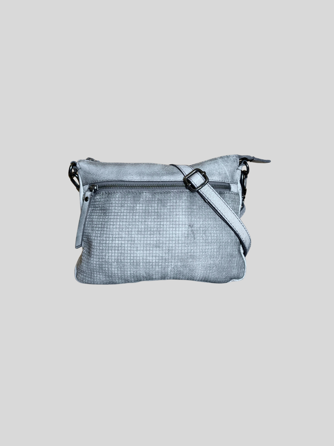 Estelle – Sac bandoulière gris argenté texturé en cuir véritable