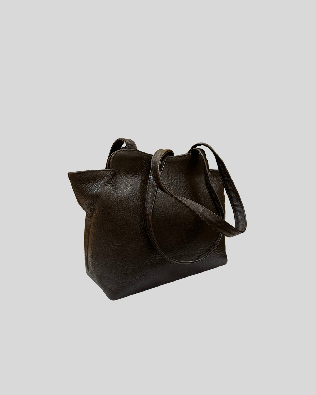 🇺🇸 L'Academie – Cabas marron en cuir véritable à doubles anses longues