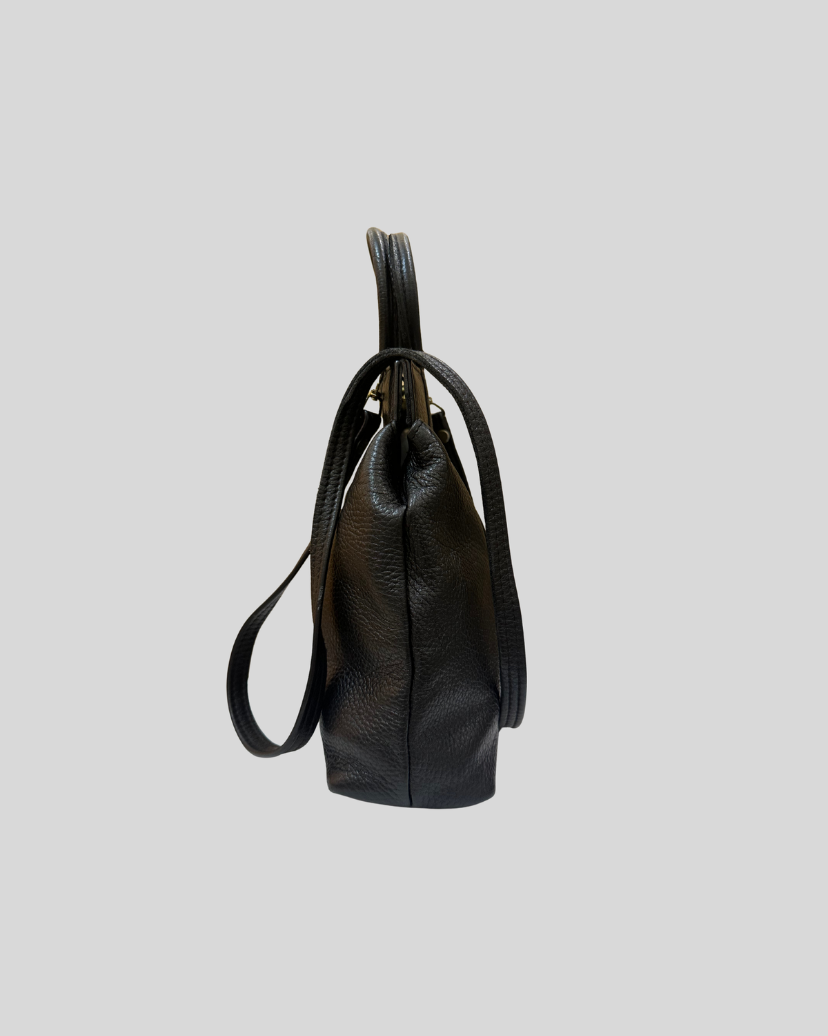 Sac à main noir en cuir véritable à poignées rondes et bandoulière amovible