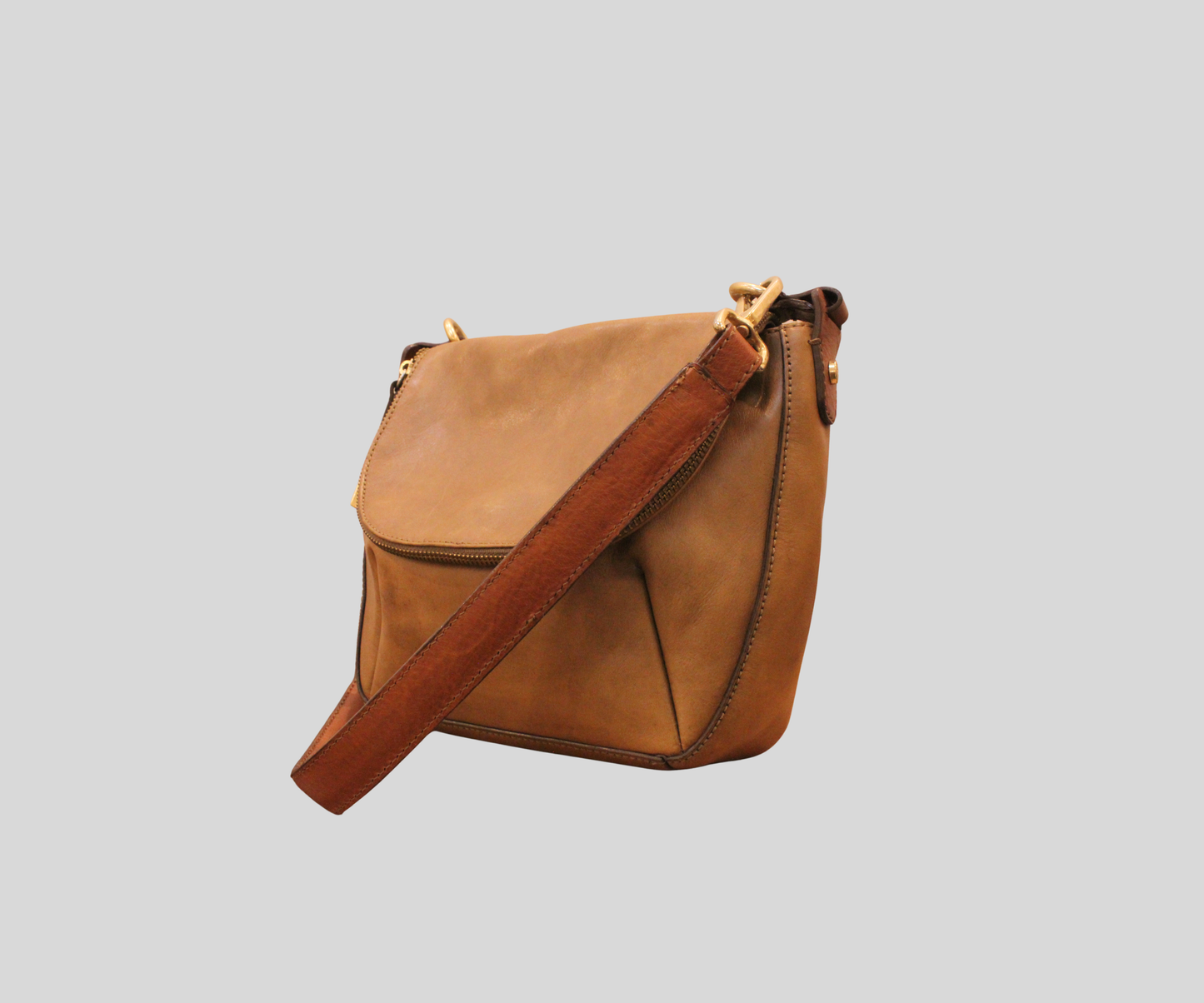 Sac bandoulière Massimo Dutti camel en cuir véritable
