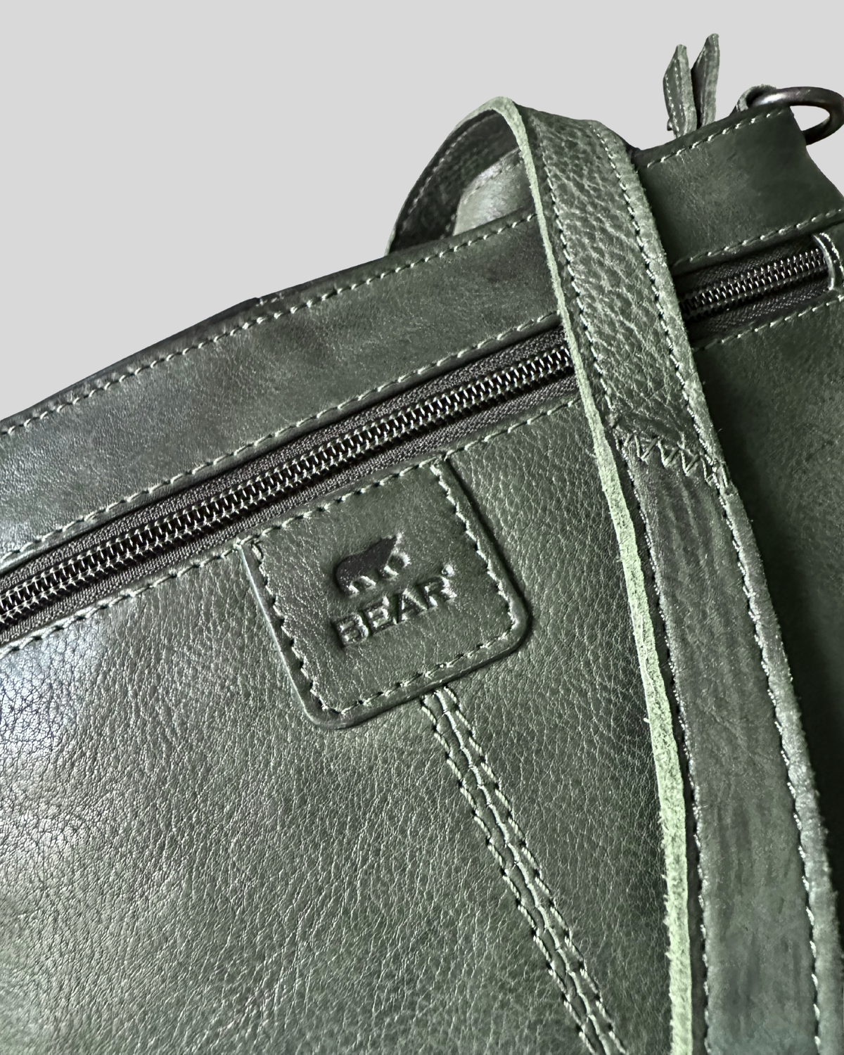 🇳🇱 Bear Design – Sac bandoulière vert foncé en cuir véritable multi-poches