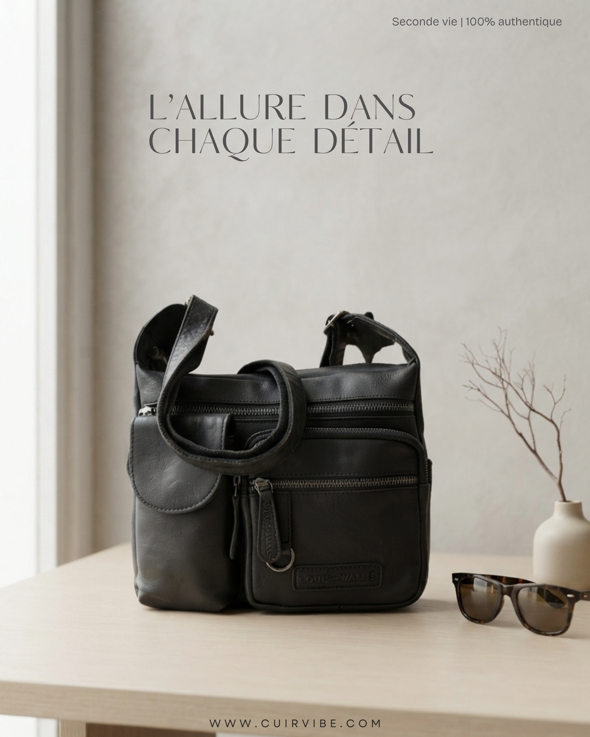 🇩🇪 Louis Wallis – Sac bandoulière noir multi-poches