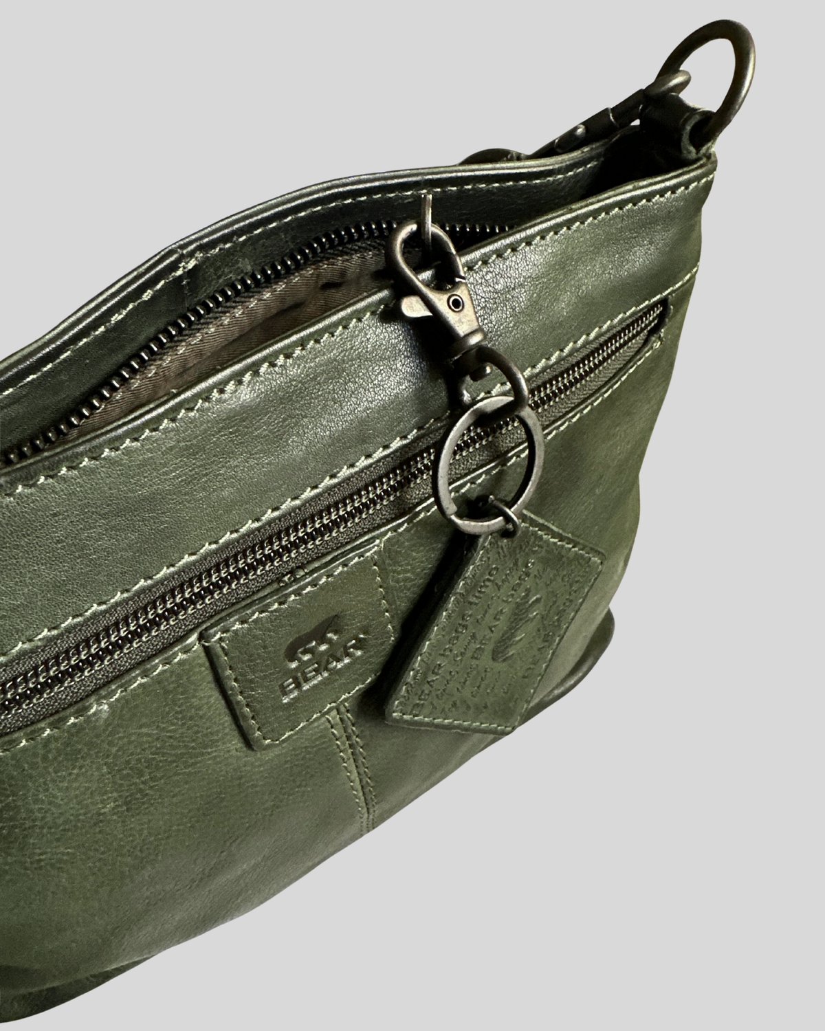 🇳🇱 Bear Design – Sac bandoulière vert foncé en cuir véritable multi-poches