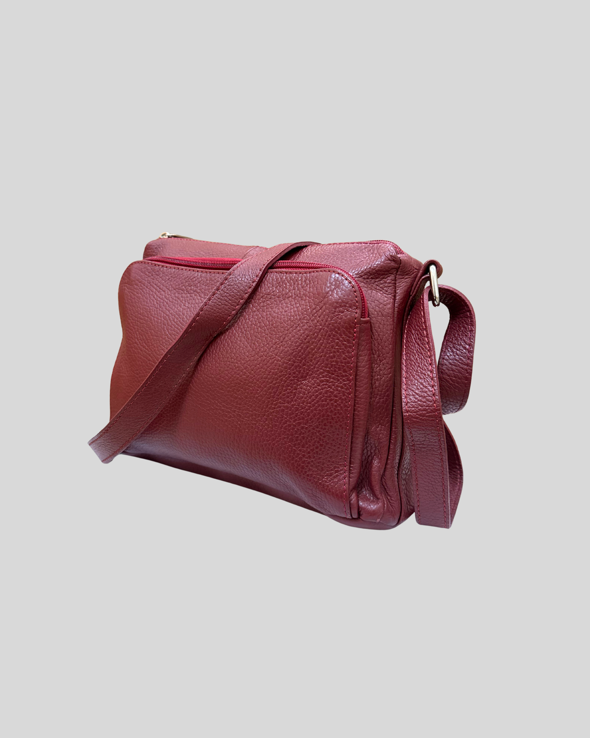 🇮🇹 Borse in Pelle – Sac bandoulière bordeaux en cuir véritable – Made in Italy