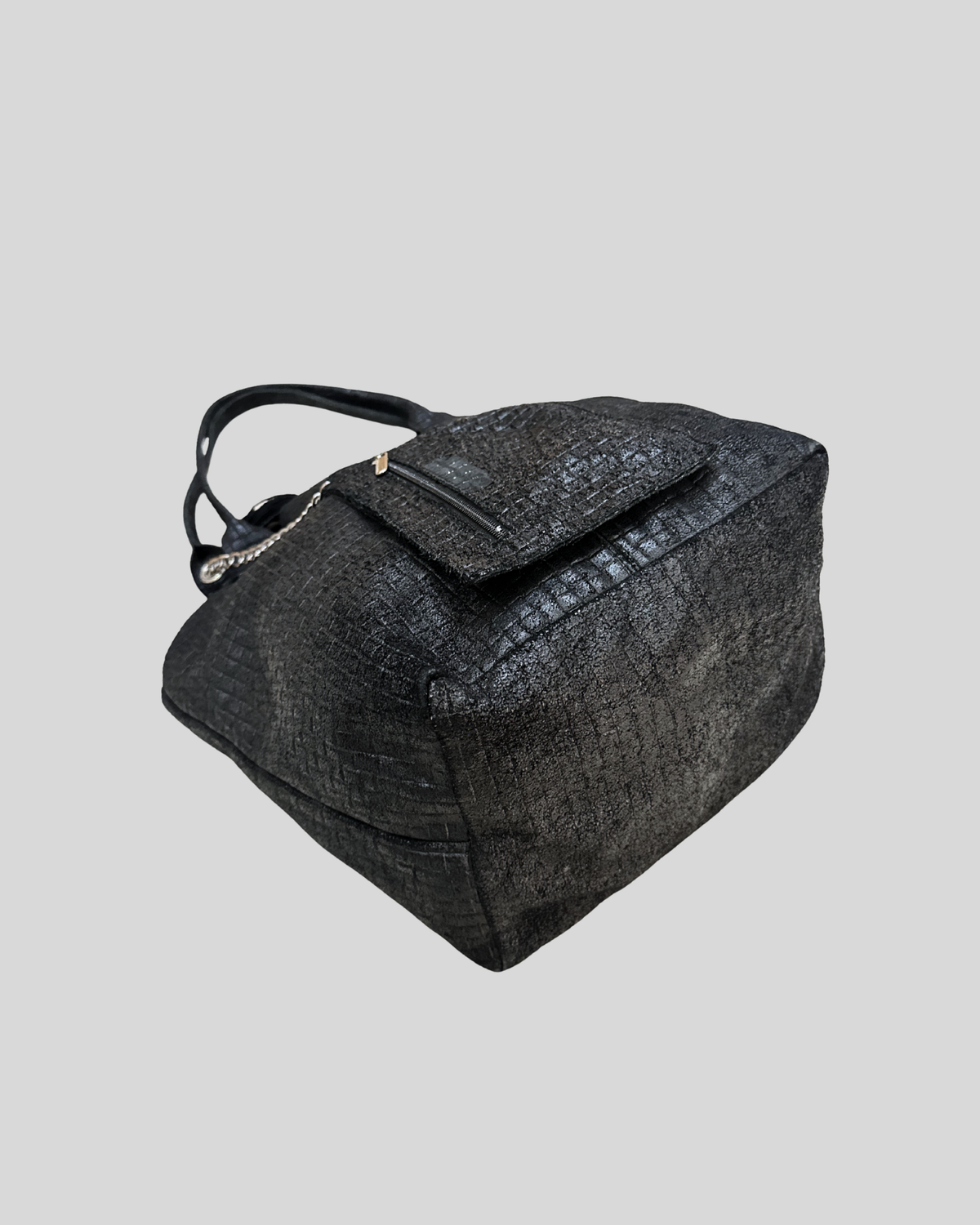 🇮🇹 Grand cabas noir texturé en cuir véritable – Made in Italy