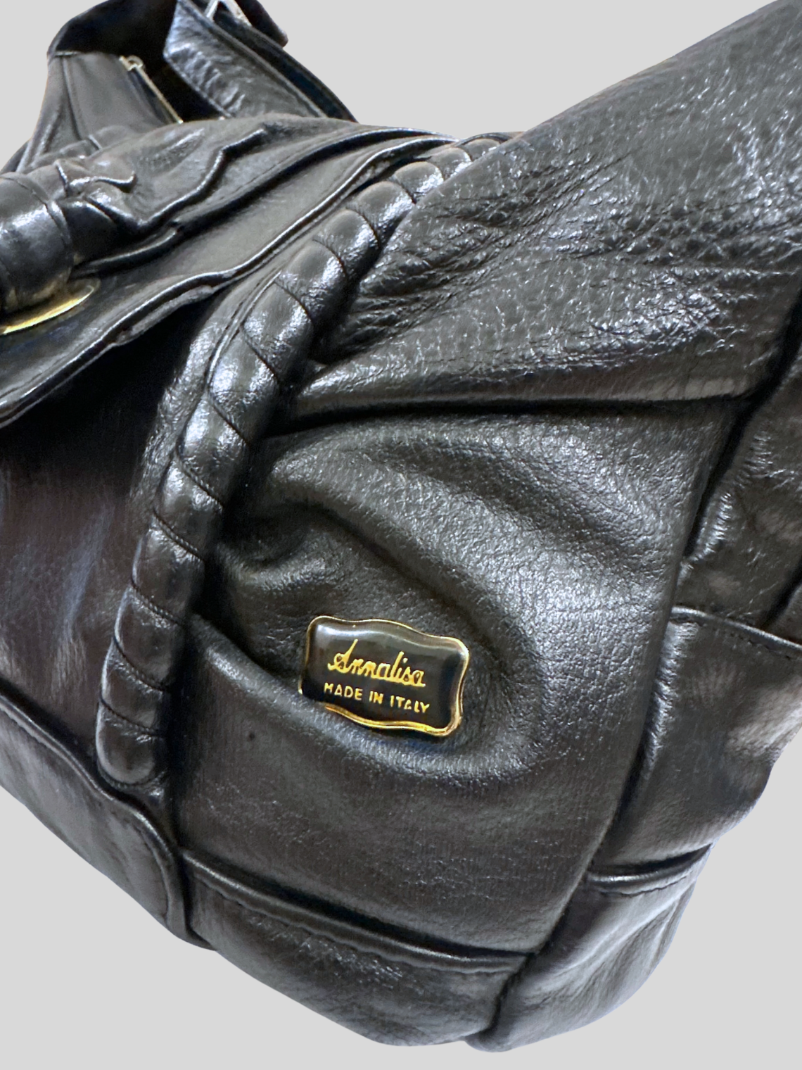 🇮🇹 Annalisa Creazioni – Sac épaule noir en cuir véritable – Made in Italy