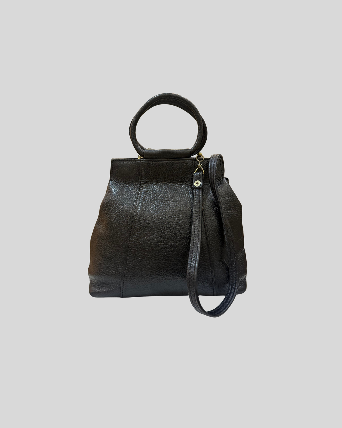 Sac à main noir en cuir véritable à poignées rondes et bandoulière amovible