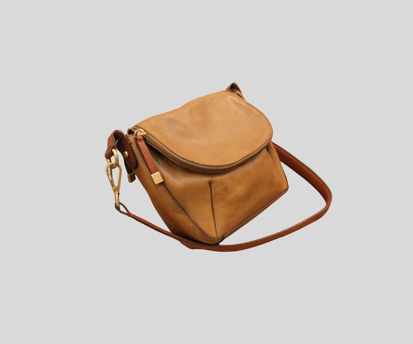 Sac bandoulière Massimo Dutti camel en cuir véritable