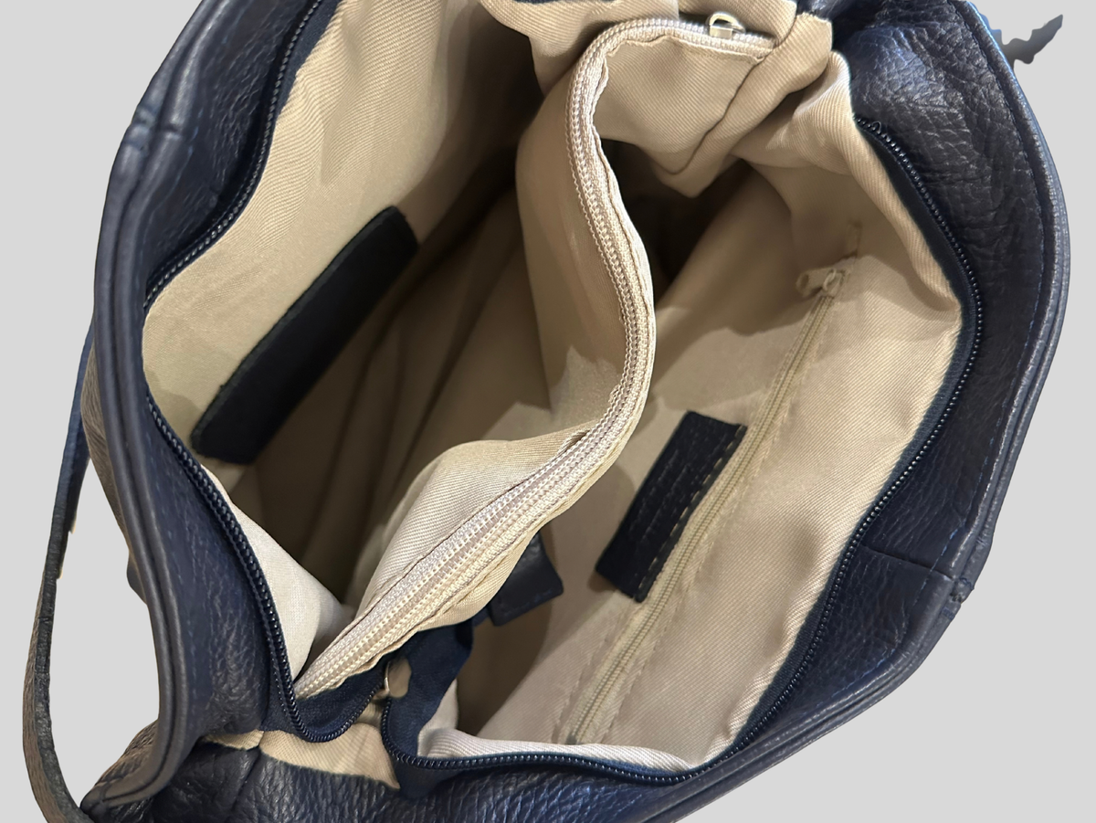 🇮🇹 Sac épaule bleu marine en cuir véritable – Made in Italy