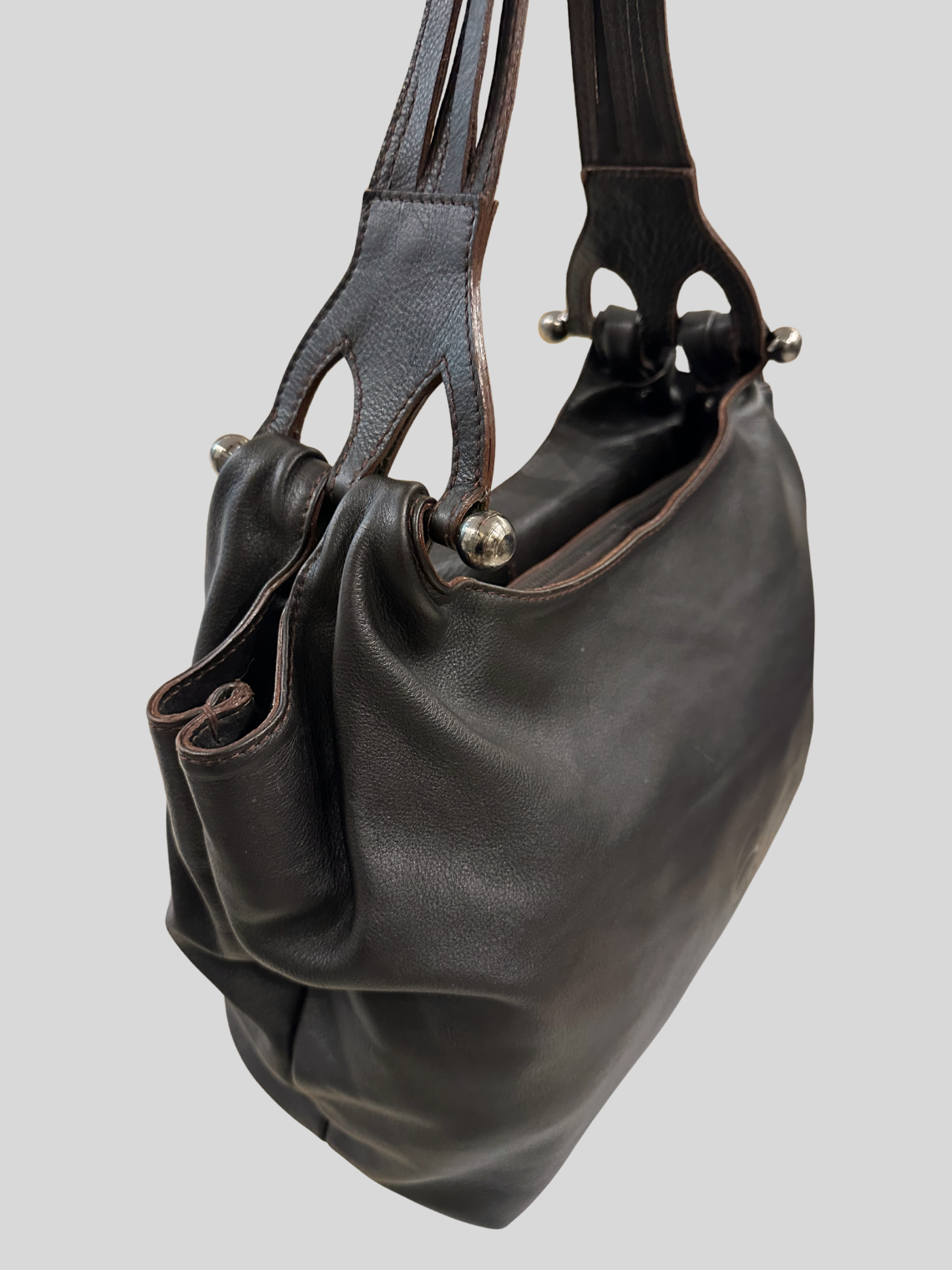 CG Accessories – Sac épaule marron foncé en cuir véritable avec pochette