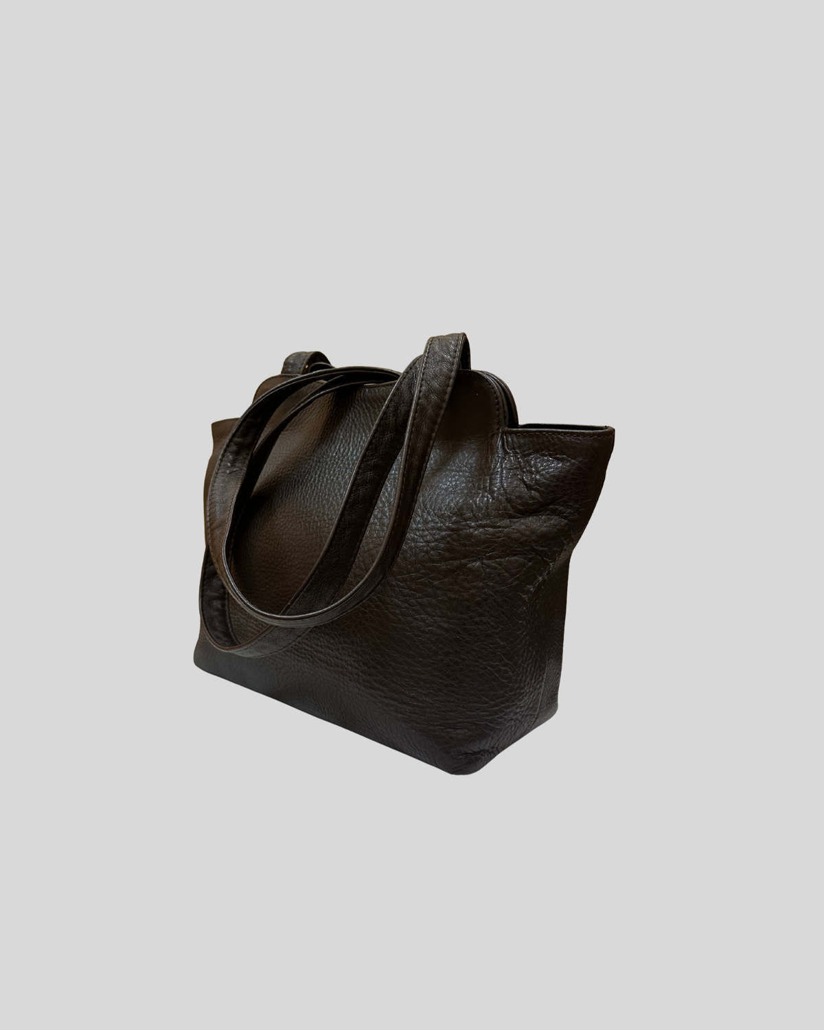 🇺🇸 L'Academie – Cabas marron en cuir véritable à doubles anses longues