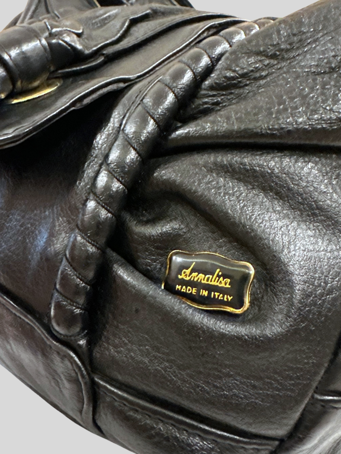 🇮🇹 Annalisa Creazioni – Sac épaule noir en cuir véritable – Made in Italy