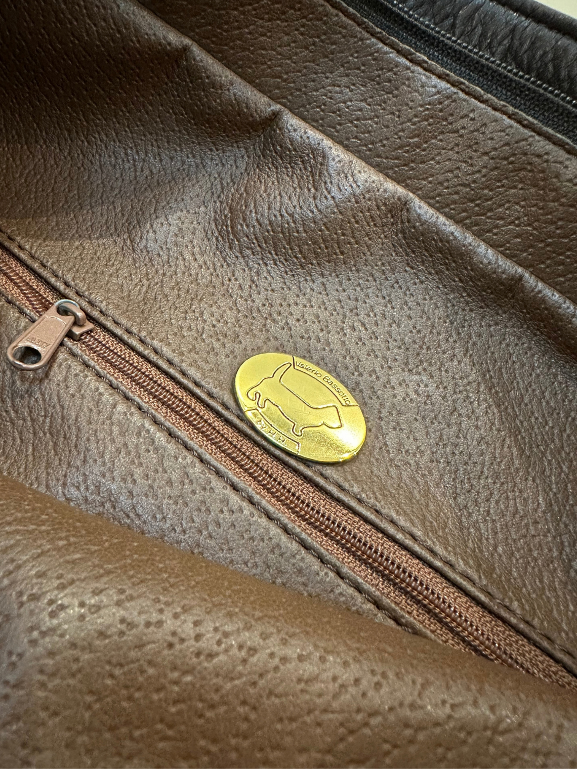 🇮🇹 Valerio Bassotto 1971 – Grand sac épaule marron en cuir véritable
