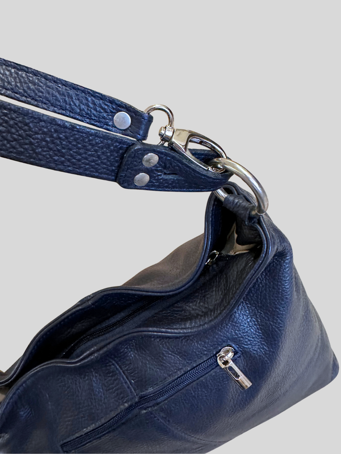 🇮🇹 Sac épaule bleu marine en cuir véritable – Made in Italy